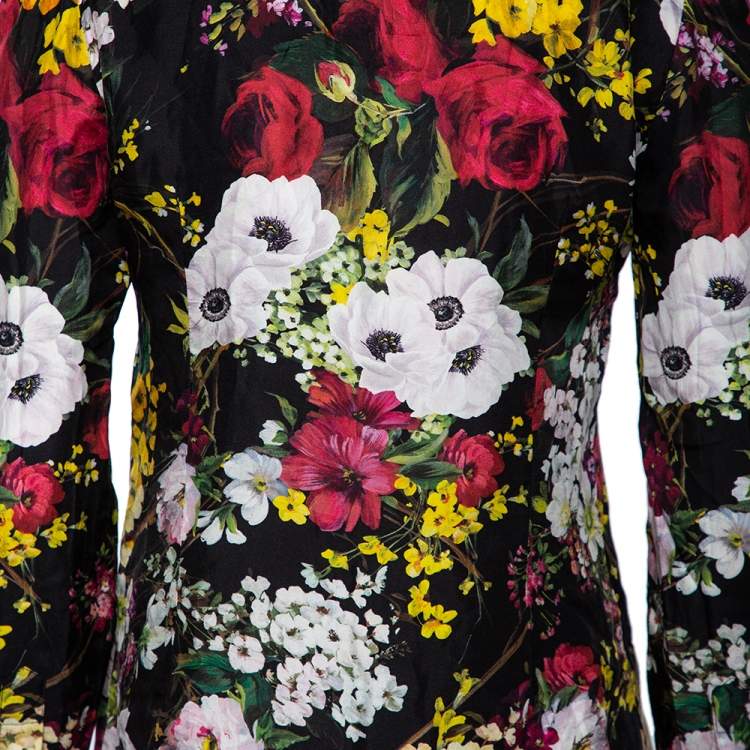 Pre Owned Dolce & Gabbana Black Floral Printed Silk Neck Tie Detail Shirt M