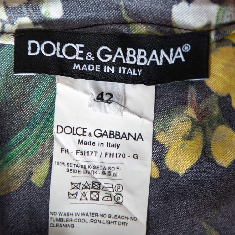 Pre Owned Dolce & Gabbana Black Floral Printed Silk Neck Tie Detail Shirt M