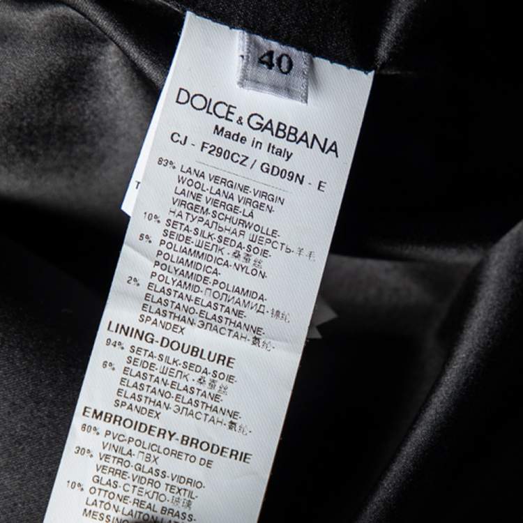 Pre Owned Dolce and Gabbana Black Wool Rhinestone and Crystal Lapel Cropped Blazer S