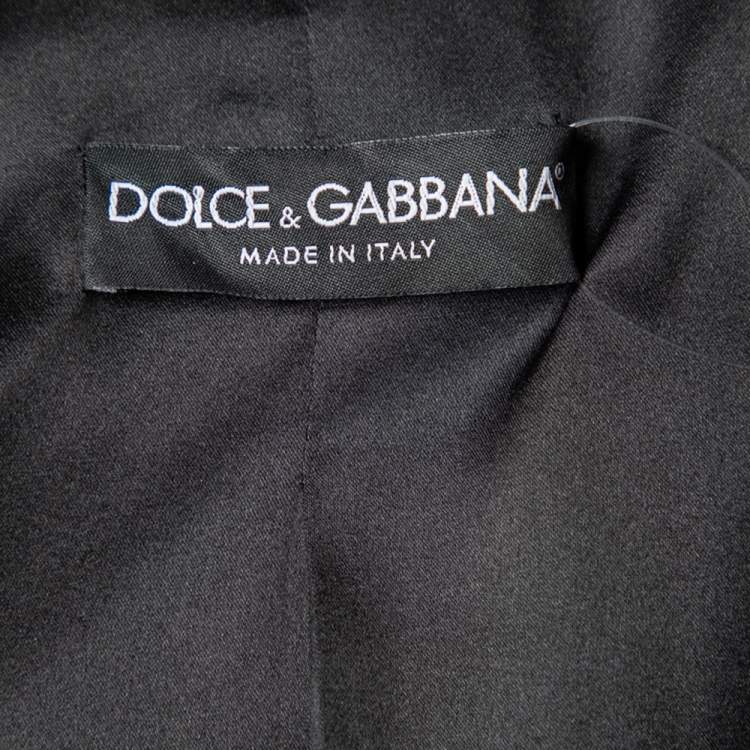 Pre Owned Dolce and Gabbana Black Wool Rhinestone and Crystal Lapel Cropped Blazer S