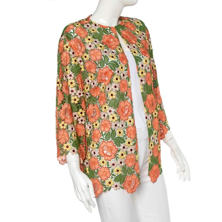 Pre Owned Dolce & Gabbana Multicolor Floral Lace Hook Front Shrug M
