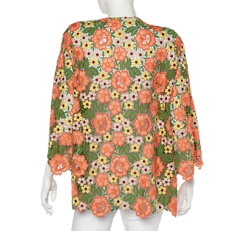 Pre Owned Dolce & Gabbana Multicolor Floral Lace Hook Front Shrug M