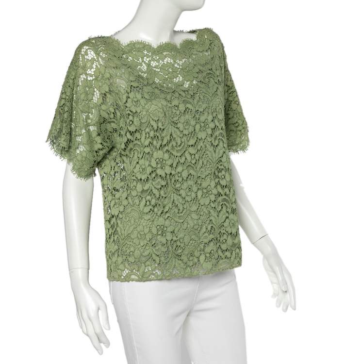 Pre Owned Dolce & Gabbana Green Floral Lace Top M