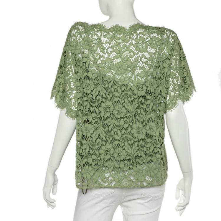 Pre Owned Dolce & Gabbana Green Floral Lace Top M