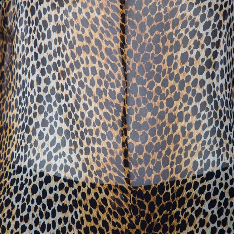 Pre Owned Dolce & Gabbana Leopard Print Silk Turtle Neck Blouse M 