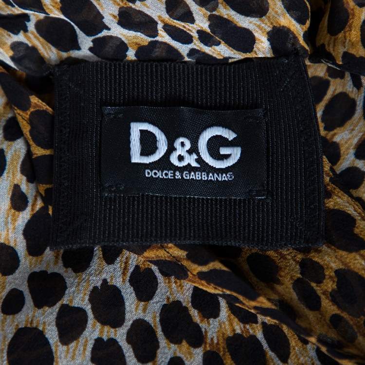 Pre Owned Dolce & Gabbana Leopard Print Silk Turtle Neck Blouse M 