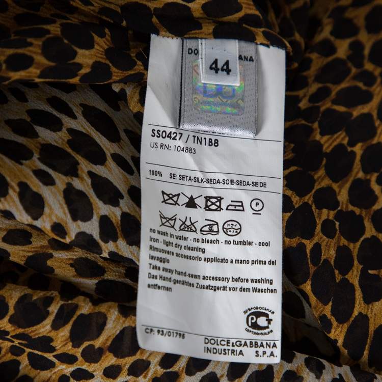 Pre Owned Dolce & Gabbana Leopard Print Silk Turtle Neck Blouse M 