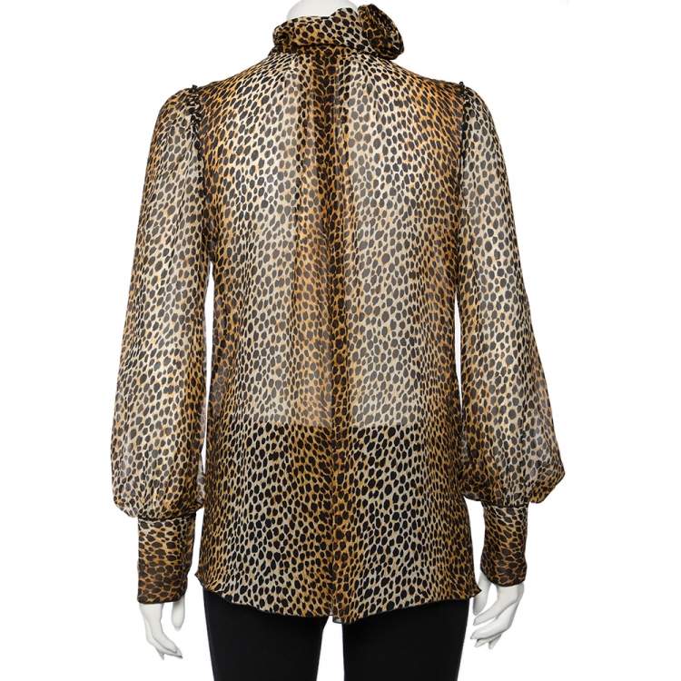 Pre Owned Dolce & Gabbana Leopard Print Silk Turtle Neck Blouse M 