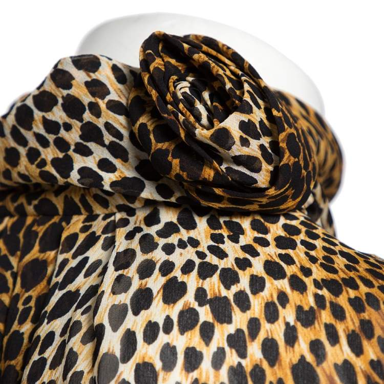 Pre Owned Dolce & Gabbana Leopard Print Silk Turtle Neck Blouse M 