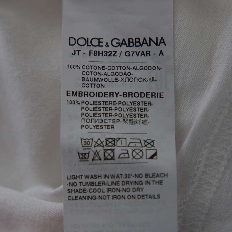 Pre Owned Dolce & Gabbana White Cotton Flocked 'Eleganza' Logo T-Shirt XS