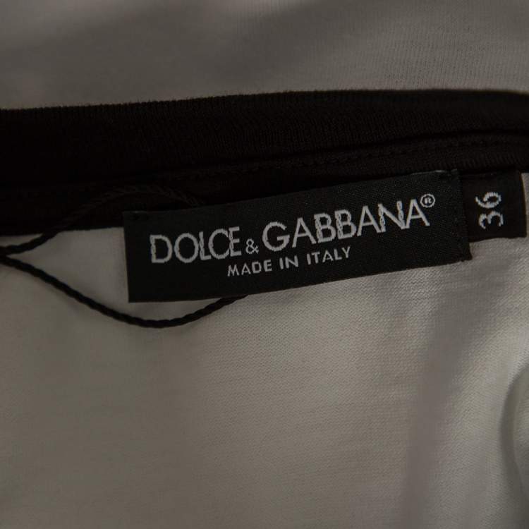 Pre Owned Dolce & Gabbana White Cotton Flocked 'Eleganza' Logo T-Shirt XS