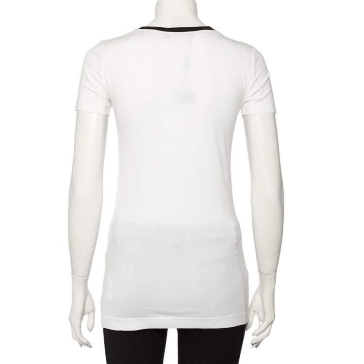 Pre Owned Dolce & Gabbana White Cotton Flocked 'Eleganza' Logo T-Shirt XS