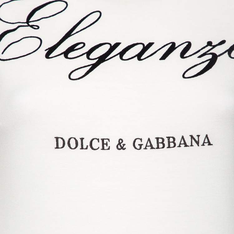 Pre Owned Dolce & Gabbana White Cotton Flocked 'Eleganza' Logo T-Shirt XS