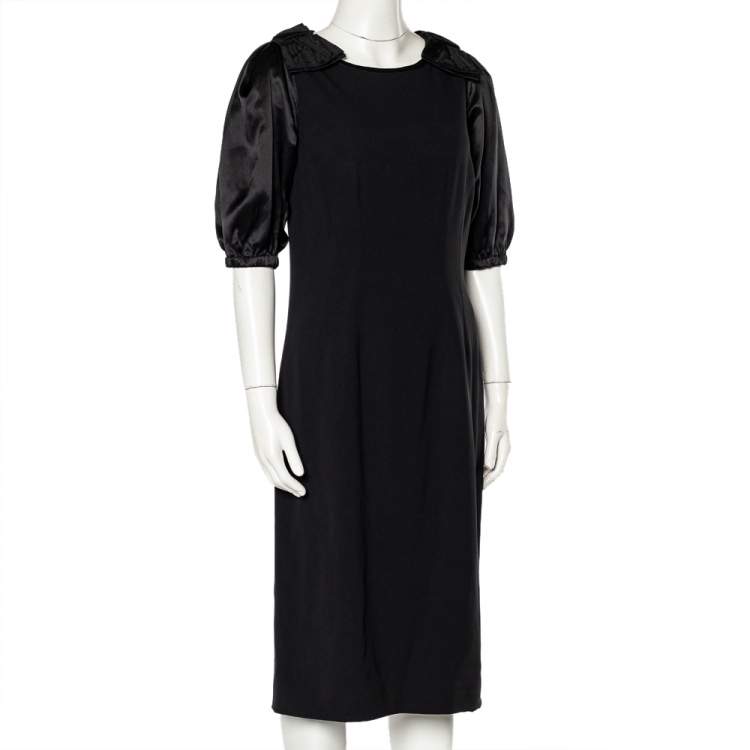 Pre Owned Dolce & Gabbana Black Crepe Bow Detail Sheath Dress M