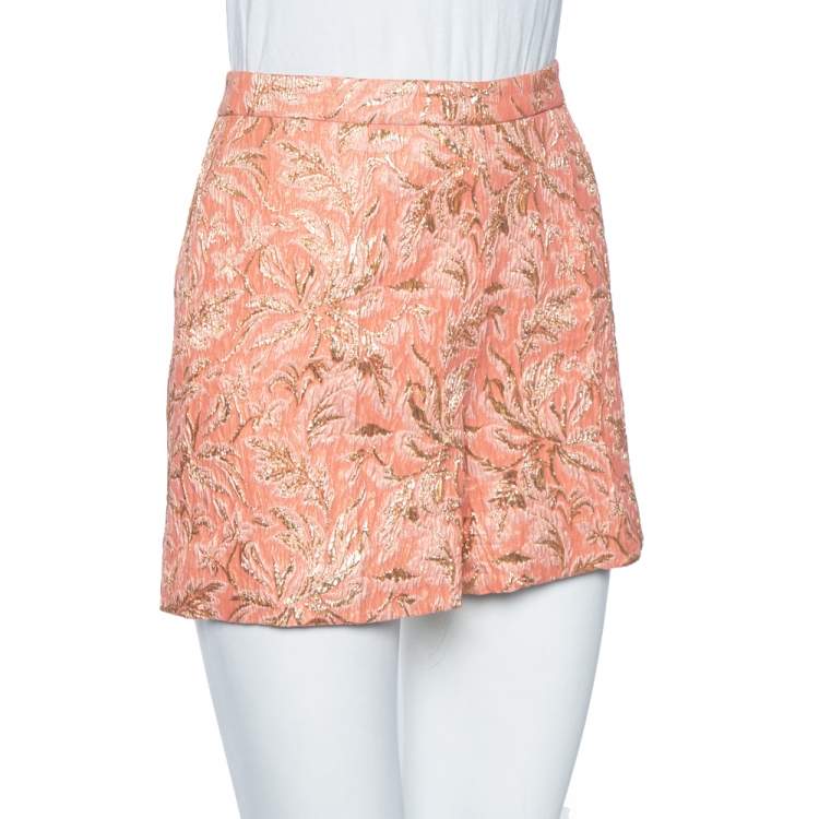 Pre Owned Dolce & Gabbana Peach Brocade Silk High Waist Shorts XS 