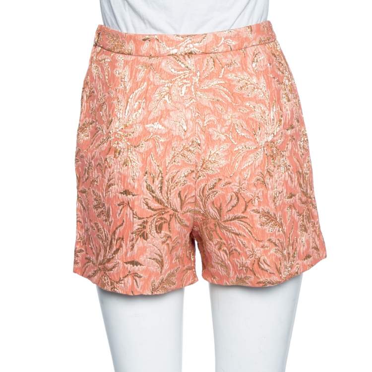 Pre Owned Dolce & Gabbana Peach Brocade Silk High Waist Shorts XS 