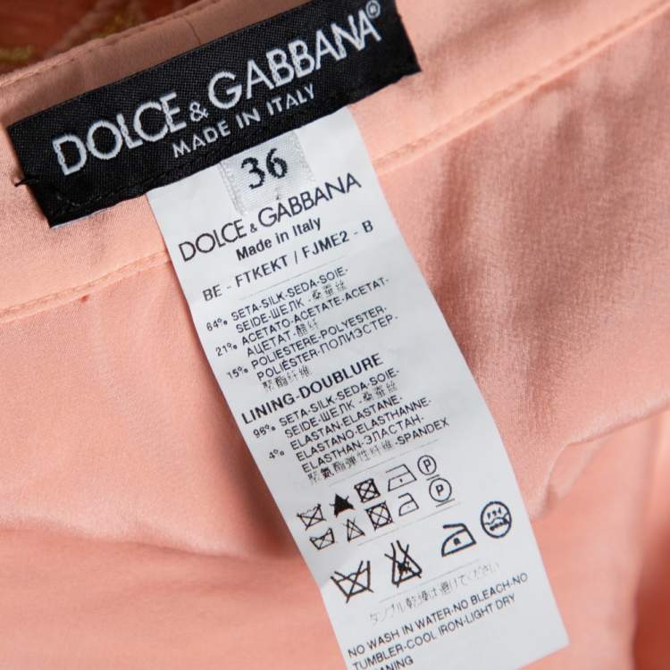 Pre Owned Dolce & Gabbana Peach Brocade Silk High Waist Shorts XS 