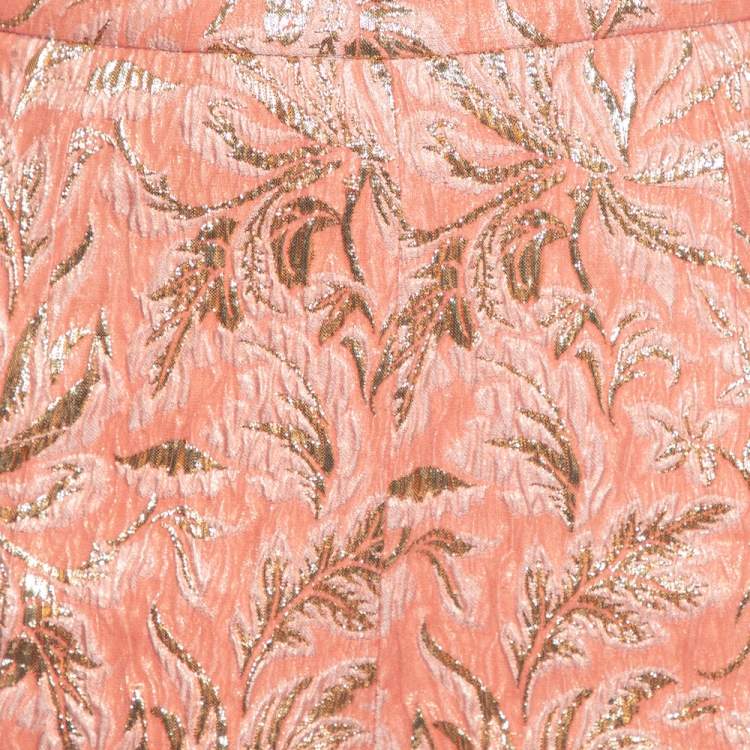 Pre Owned Dolce & Gabbana Peach Brocade Silk High Waist Shorts XS 