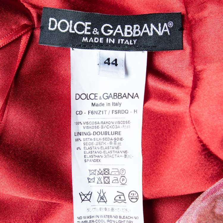 Pre Owned Dolce & Gabbana Red Crepe Enchanted Forest Print Long Sleeve Dress M