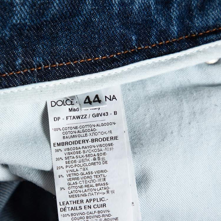 Pre Owned Dolce & Gabbana Indigo Light Wash Denim Embellished Capri Boyfriend Jeans M