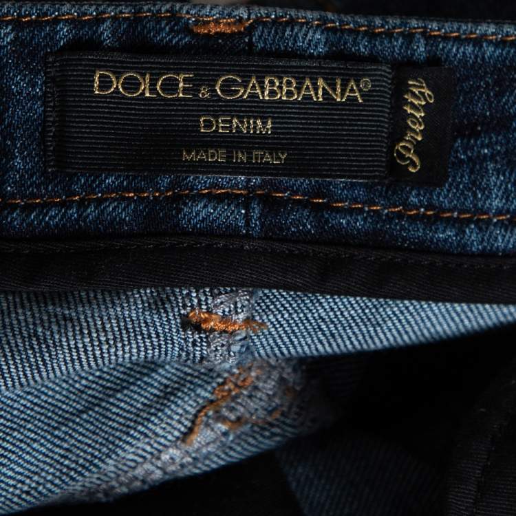 Pre Owned Dolce & Gabbana Indigo Distressed Denim Sequined Hem Pretty Jeans M