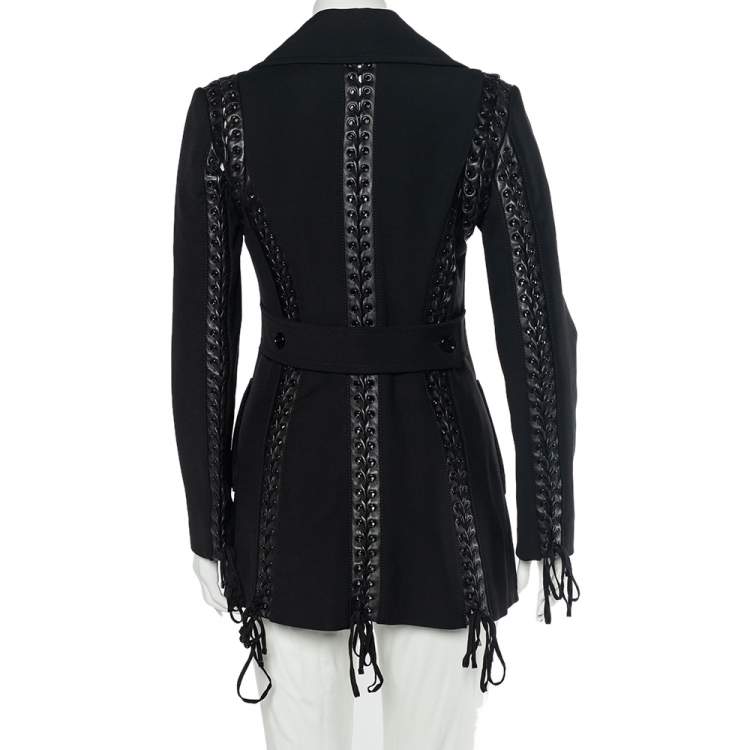 Pre Owned Dolce & Gabbana Black Wool Lace Up Detail Double Breasted Overcoat S