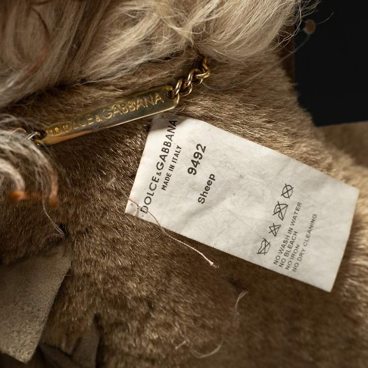 Pre Owned Dolce & Gabbana Beige Fur And Leather Stitch Detail Tie Front Overcoat S