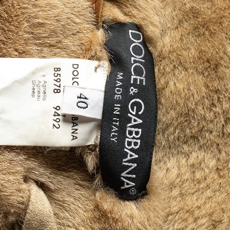 Pre Owned Dolce & Gabbana Beige Fur And Leather Stitch Detail Tie Front Overcoat S