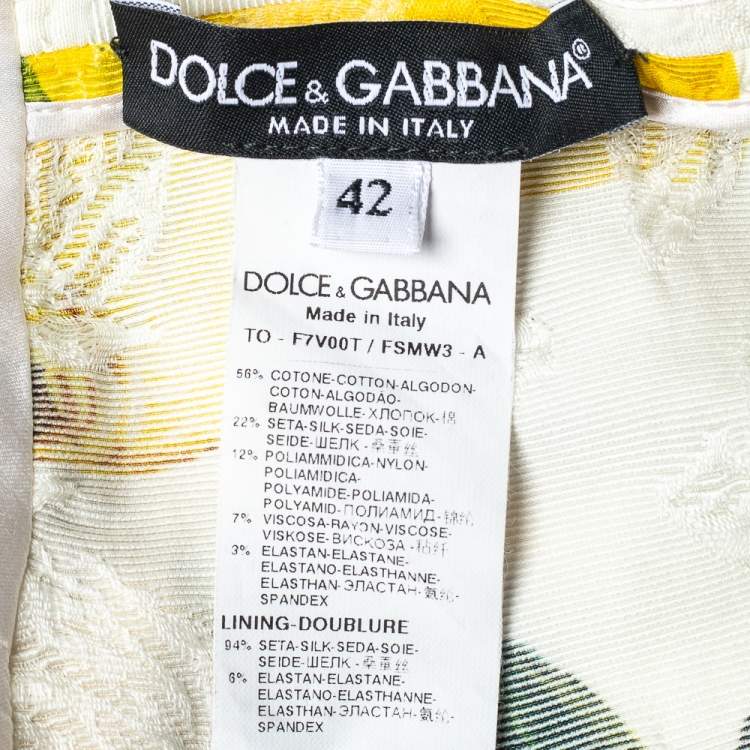 Pre Owned Dolce & Gabbana White Lemon Printed Jacquard Peplum Cropped Top L