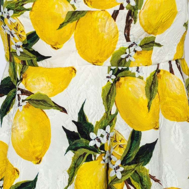 Pre Owned Dolce & Gabbana White Lemon Printed Jacquard Peplum Cropped Top L