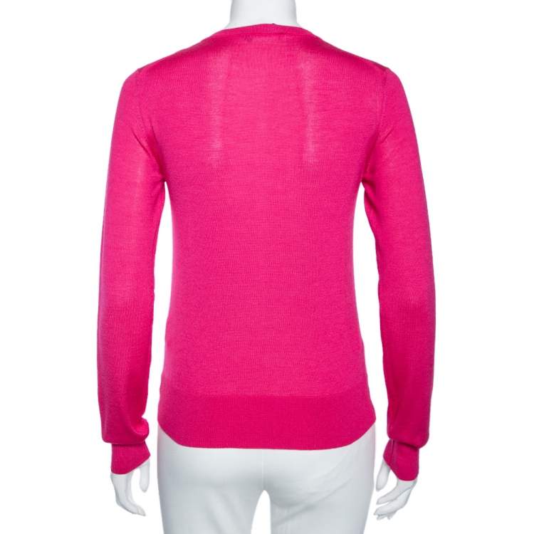 Pre Owned Dolce & Gabbana Pink Cashmere Silk Button Front Cardigan S