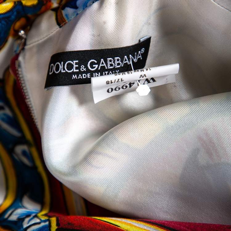 Pre Owned Dolce & Gabbana Majolica Print Silk Front Slit Maxi Dress L
