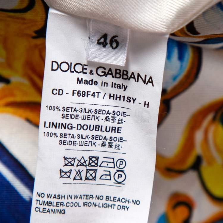 Pre Owned Dolce & Gabbana Majolica Print Silk Front Slit Maxi Dress L