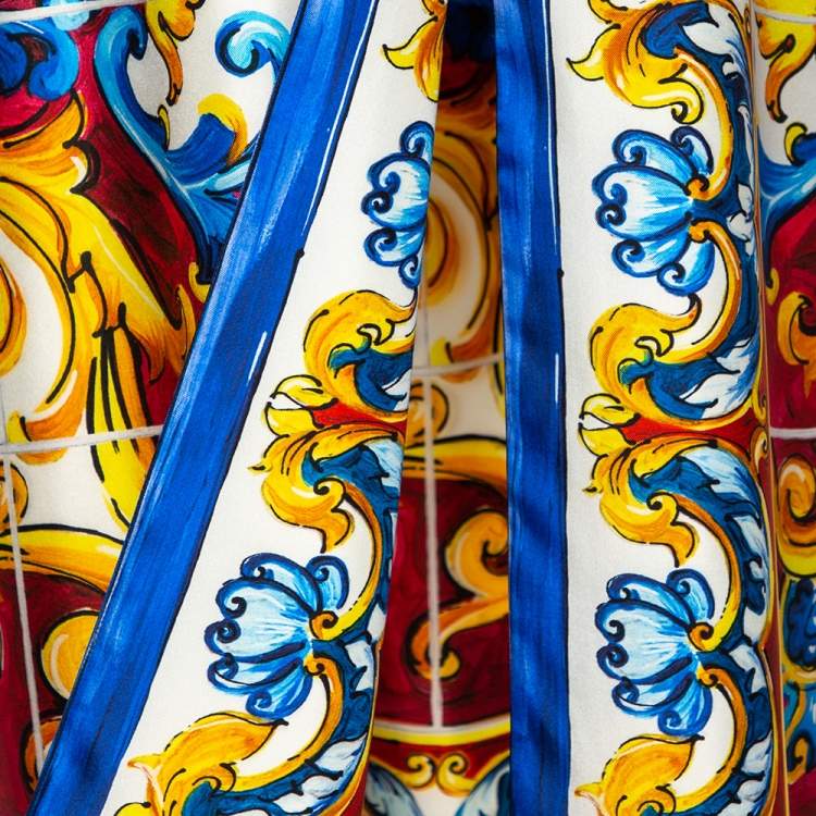 Pre Owned Dolce & Gabbana Majolica Print Silk Front Slit Maxi Dress L