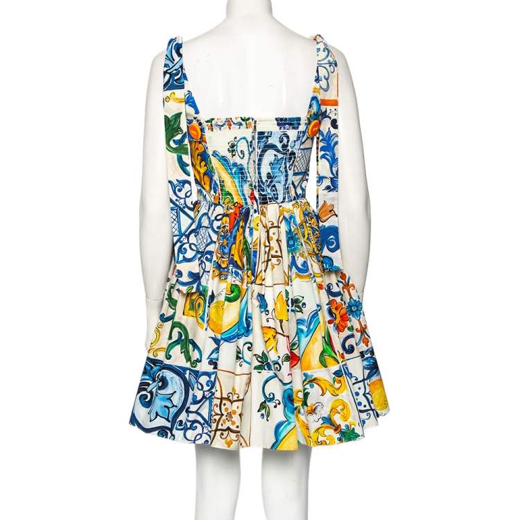 Pre Owned Dolce & Gabbana Mojolica Print Cotton Poplin Mini Dress S