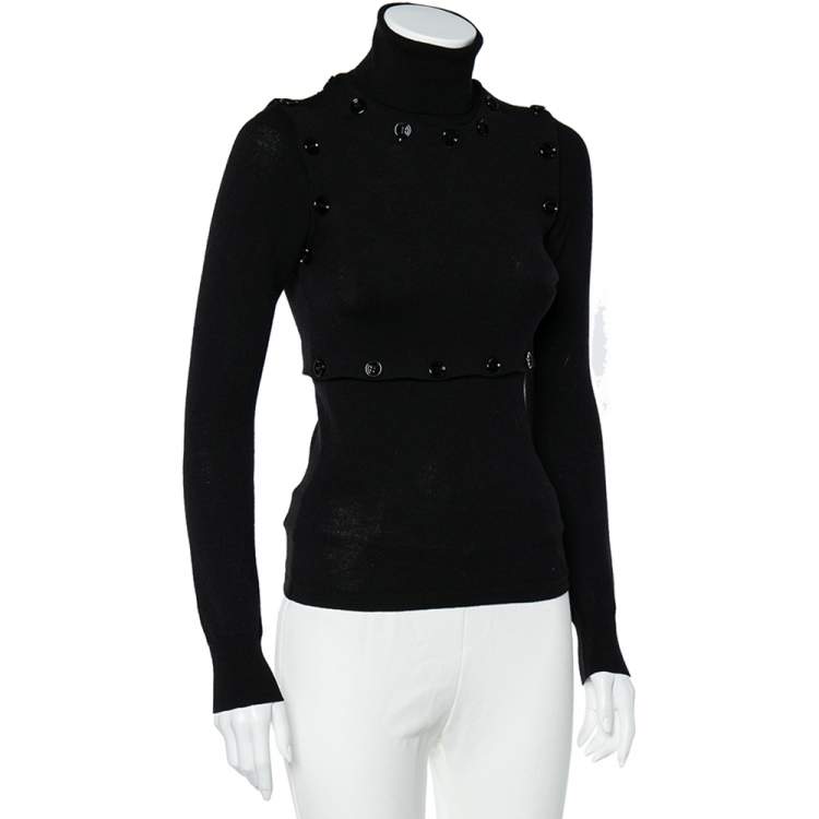 Pre Owned Dolce & Gabbana Black Knit Button Detailed Turtle Neck Top S