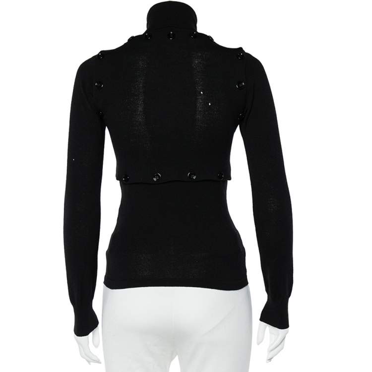 Pre Owned Dolce & Gabbana Black Knit Button Detailed Turtle Neck Top S