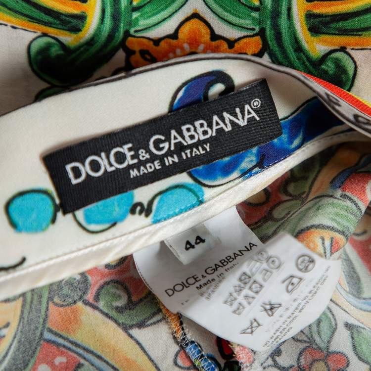 Pre Owned Dolce & Gabbana Multicolor Majolica Print Silk Trousers M 