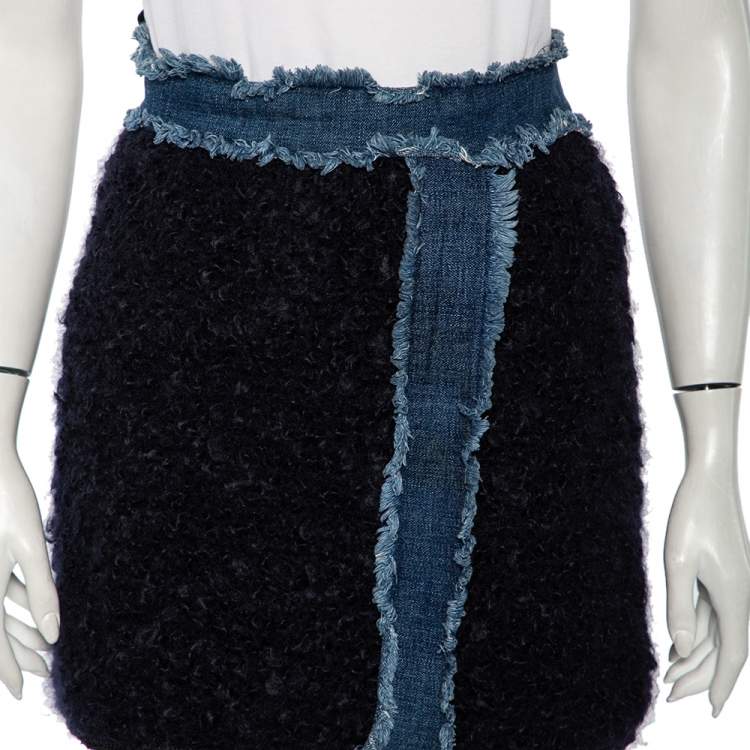 Pre Owned D&G Navy Blue Mohair Denim Trim Detail Button-Up Mini Skirt S 