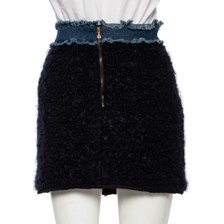 Pre Owned D&G Navy Blue Mohair Denim Trim Detail Button-Up Mini Skirt S 