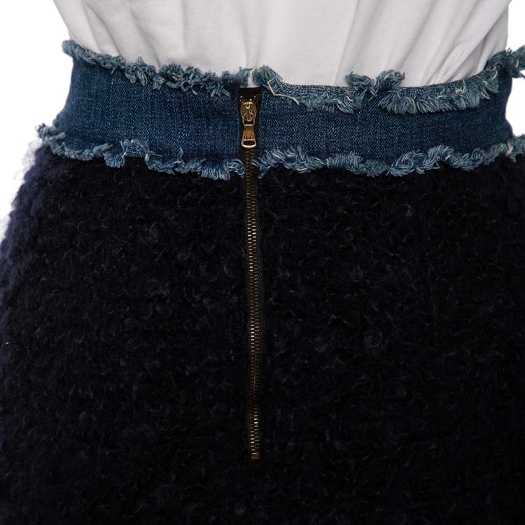 Pre Owned D&G Navy Blue Mohair Denim Trim Detail Button-Up Mini Skirt S 