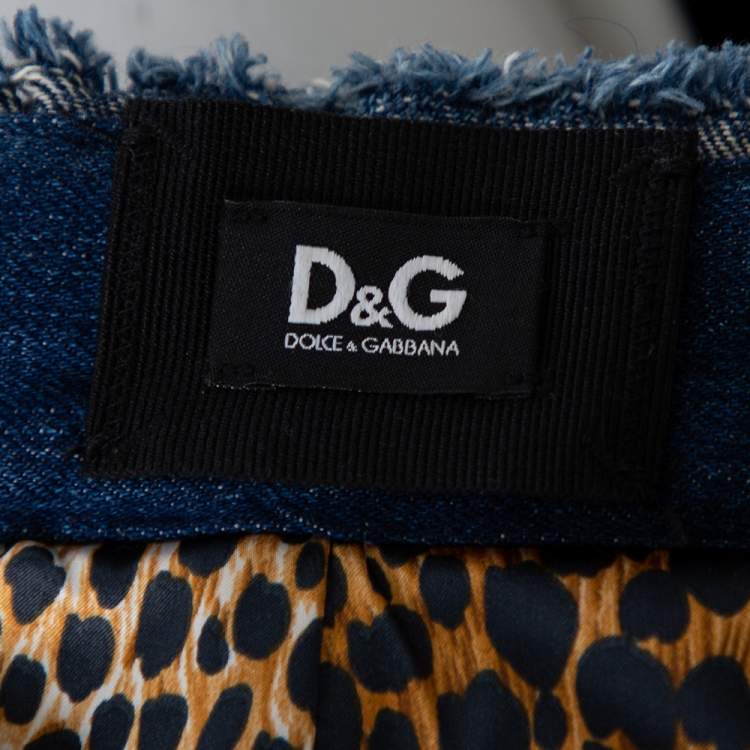 Pre Owned D&G Navy Blue Mohair Denim Trim Detail Button-Up Mini Skirt S 