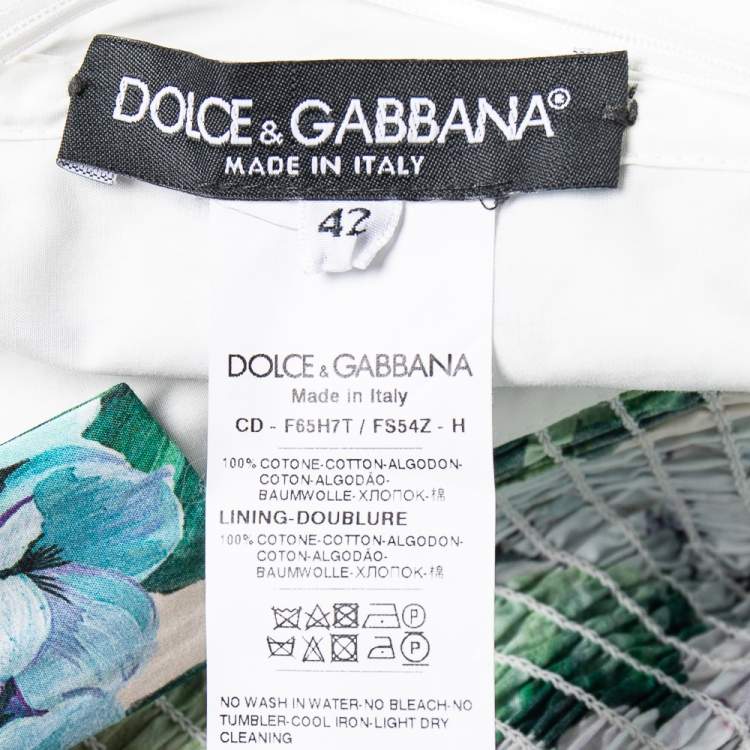 Pre Owned Dolce & Gabbana Green Hydrangea Print Cotton Poplin Elasticized Waist Dress M