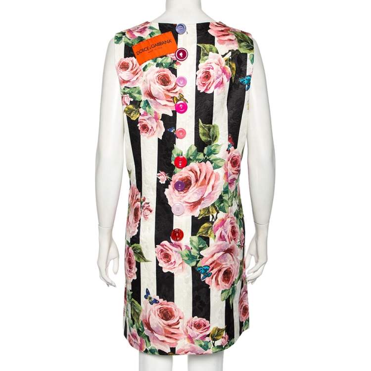 Pre Owned Dolce & Gabanna Rose & Stripes Print Silk Sleeveless Mini Dress XL 