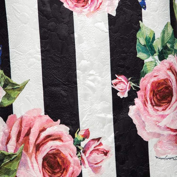 Pre Owned Dolce & Gabanna Rose & Stripes Print Silk Sleeveless Mini Dress XL 