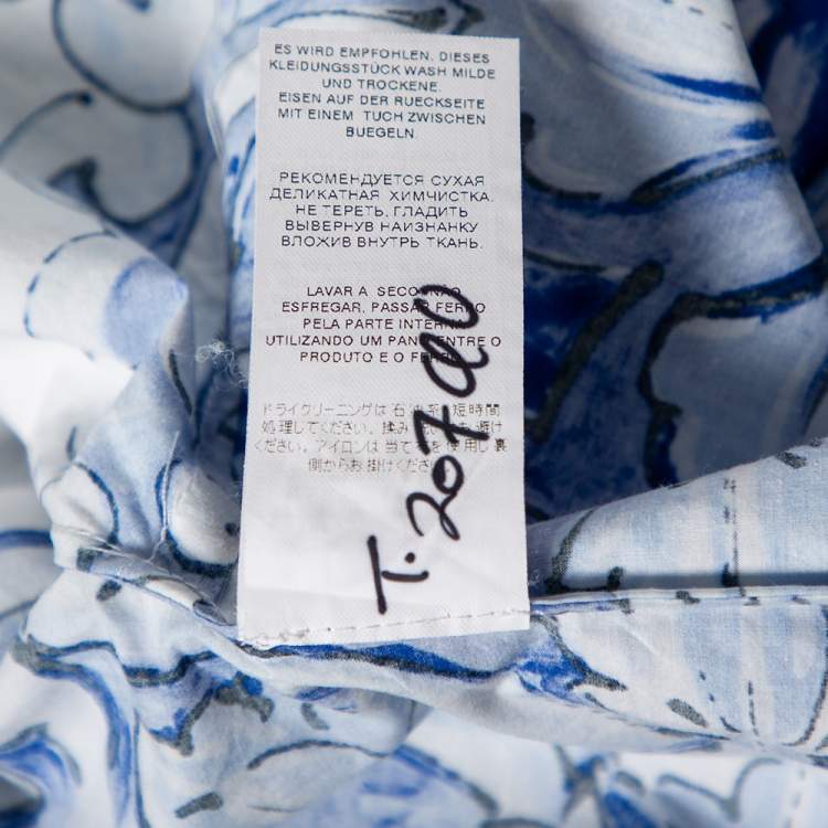 Pre Owned Dolce & Gabbana White and Blue Cotton Majolica Print Top XS