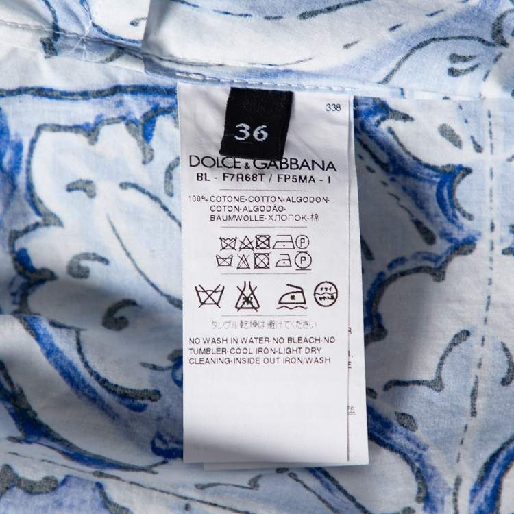 Pre Owned Dolce & Gabbana White and Blue Cotton Majolica Print Top XS