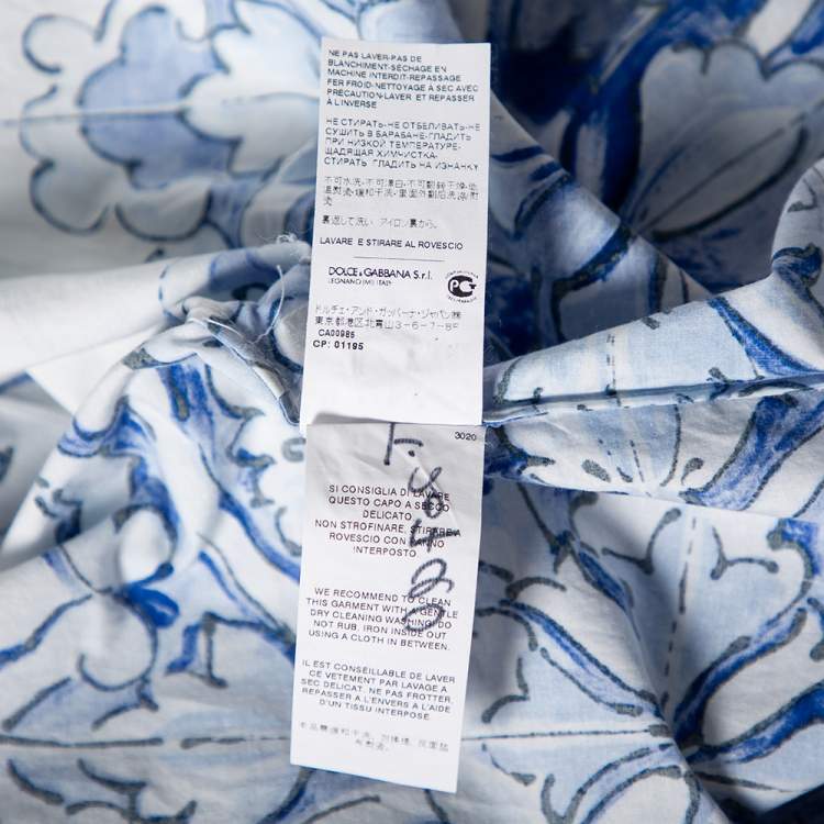 Pre Owned Dolce & Gabbana White and Blue Cotton Majolica Print Top XS
