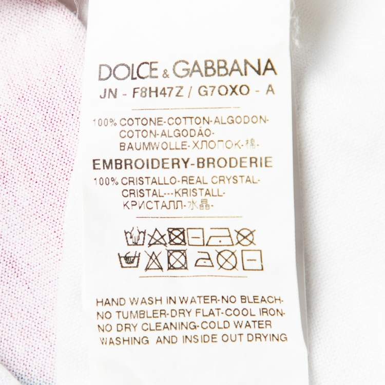 Pre Owned Dolce & Gabbana White Cotton Embellished Neck Printed Top S