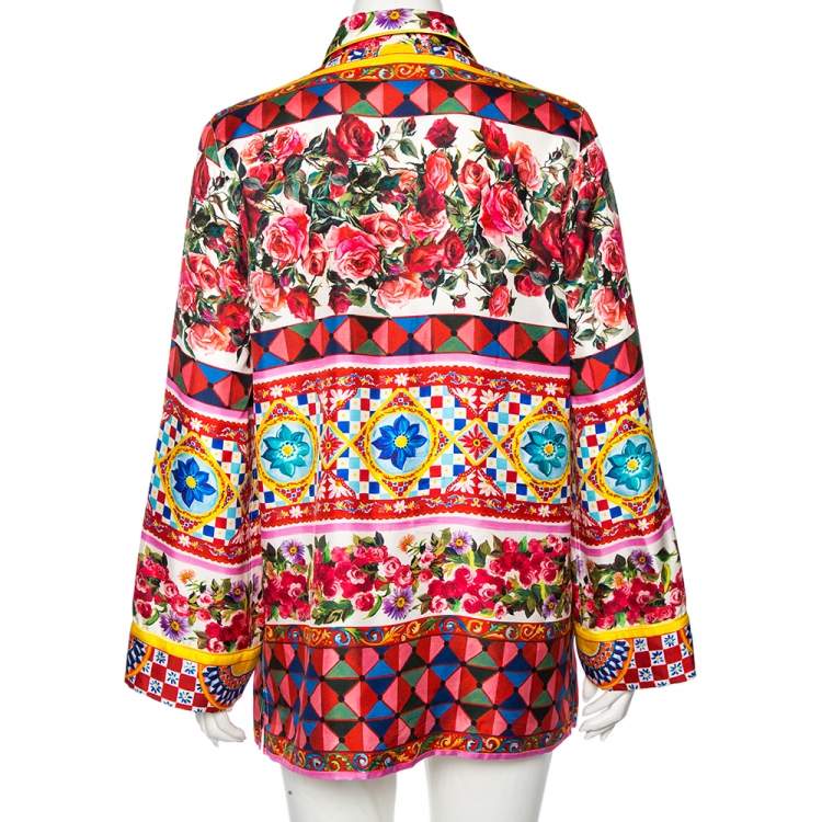 Pre Owned Dolce & Gabbana Multicolored Caretto Print Silk Pajama Shirt S